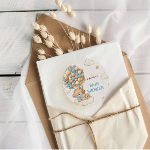 Bear Balloons Baby Boy Shower Blue Classic Round Sticker