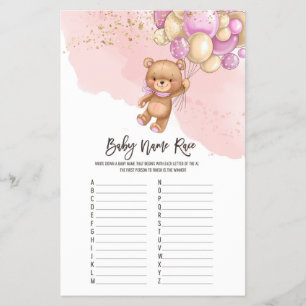 Bear Balloons Baby Name Race ABC Game Flyer