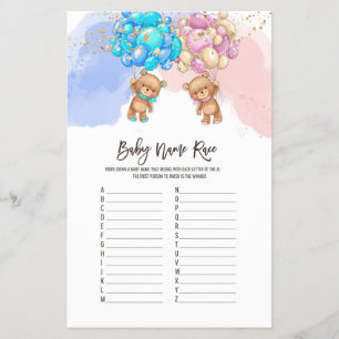 Bear Balloons Baby Name Race ABC Game Flyer