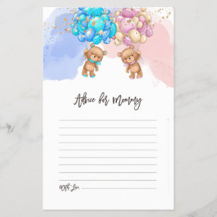 Bear Balloons Baby Shower Advice Card Flyer