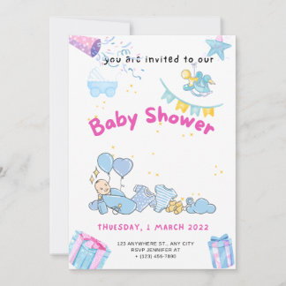Bear Balloons Baby Shower All In One Invitation