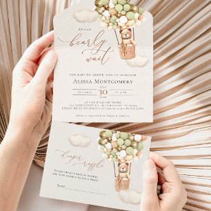 Bear Balloons Baby Shower All In One Invitation