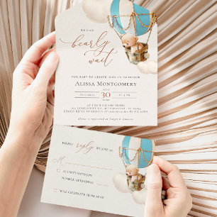 Bear Balloons Baby Shower All In One Invitation