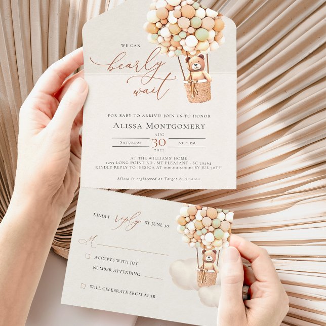 Bear Balloons Baby Shower All In One Invitation (Creator Uploaded)