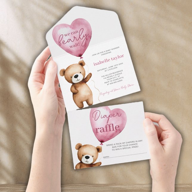 Bear Balloons Baby Shower All In One Invitation (Bear Balloons Baby Shower All In One Invitation)