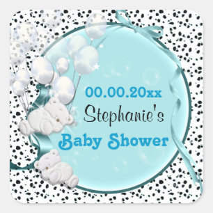 Bear balloons baby shower announcement square sticker