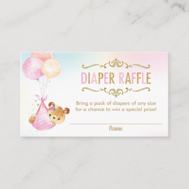 Bear Balloons Baby Shower Diaper Raffle Ticket Enclosure Card (Front)