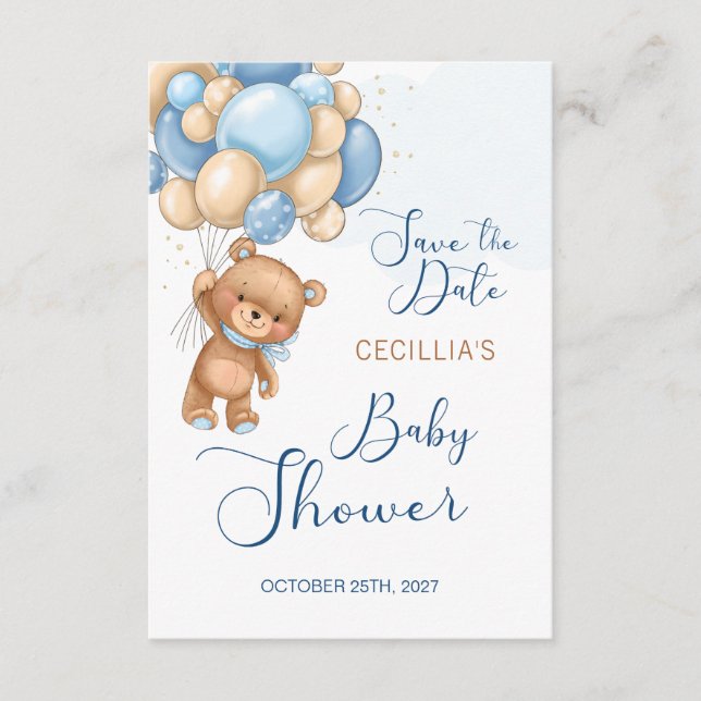 Bear Balloons Baby Shower Save the Date Enclosure Card (Front)