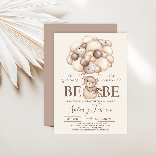 Bear Balloons Baby Shower Spanish Invitation (Creator Uploaded)