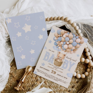 Bear Balloons Bearly Wait Baby Boy Shower Invitation