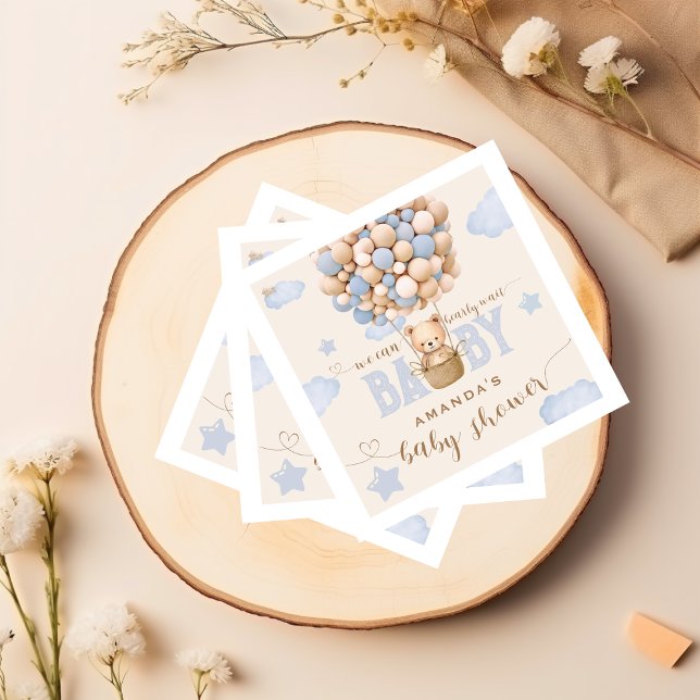Bear Balloons Bearly Wait Baby Boy Shower  Napkin (Creator Uploaded)