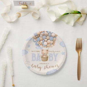 Bear Balloons Bearly Wait Baby Boy Shower Paper Plate