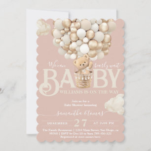 Bear Balloons Bearly Wait Baby Girl Shower Invitation