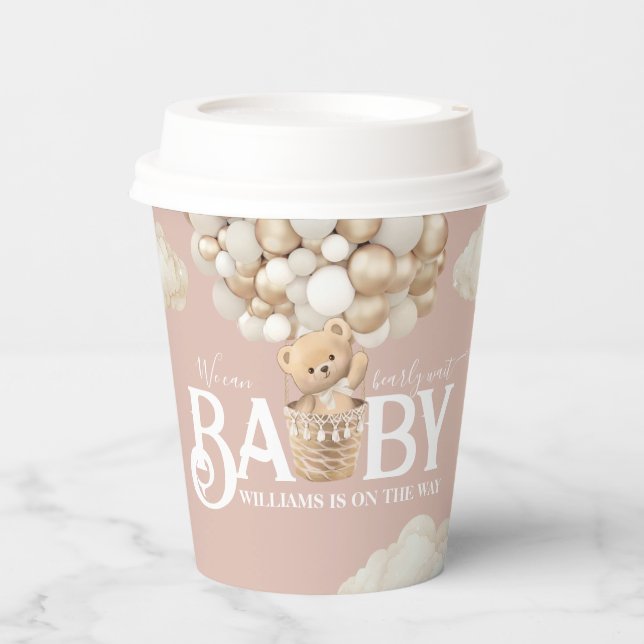 Bear Balloons Bearly Wait Baby Girl Shower  Paper Cups (Front)