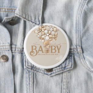 Bear Balloons Bearly Wait Baby Shower 10 Cm Round Badge