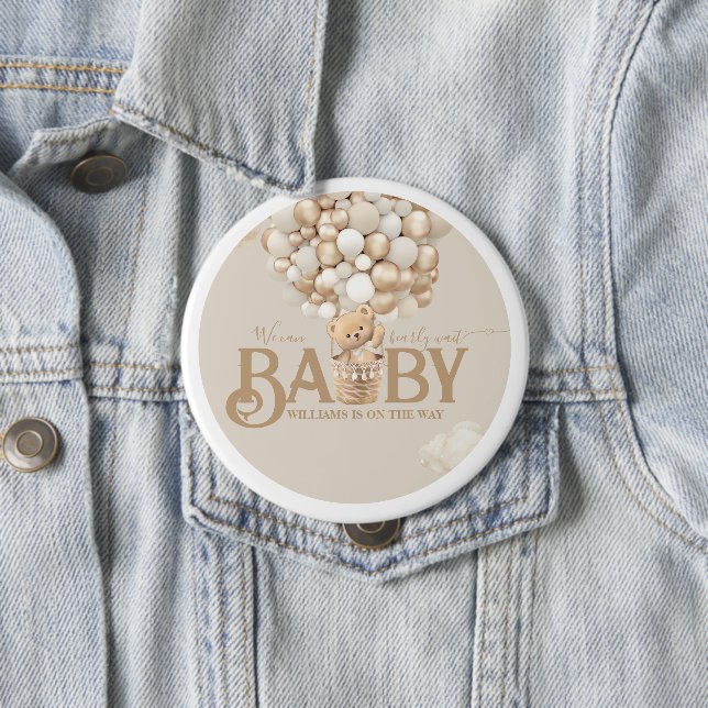 Bear Balloons Bearly Wait Baby Shower 10 Cm Round Badge (In Situ)