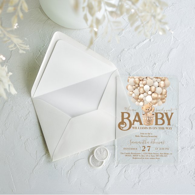 Bear Balloons Bearly Wait Baby Shower  Acrylic Invitations (Creator Uploaded)