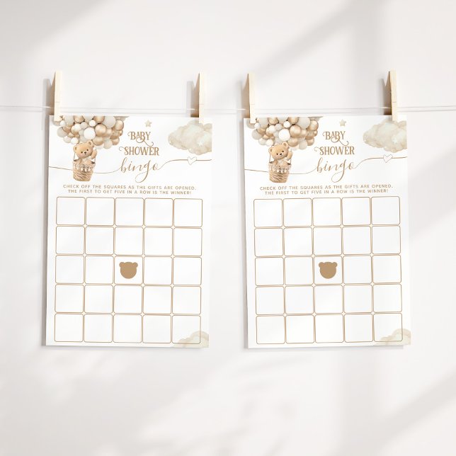 Bear Balloons Bearly Wait Baby Shower Bingo Game (Creator Uploaded)