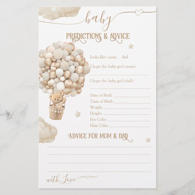 Bear Balloons Bearly Wait Baby Shower Game (Front)