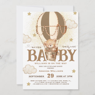 Bear Balloons Bearly Wait Baby Shower Invitation