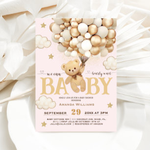 Bear Balloons Bearly Wait Baby Shower  Invitation