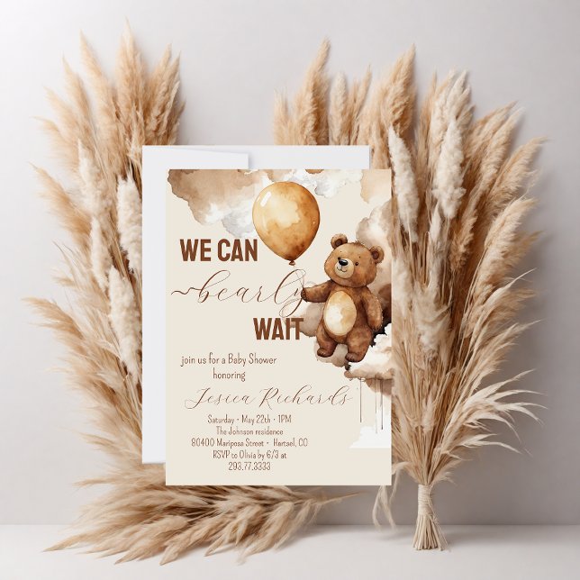 Bear Balloons Bearly Wait Baby Shower  Invitation (Creator Uploaded)
