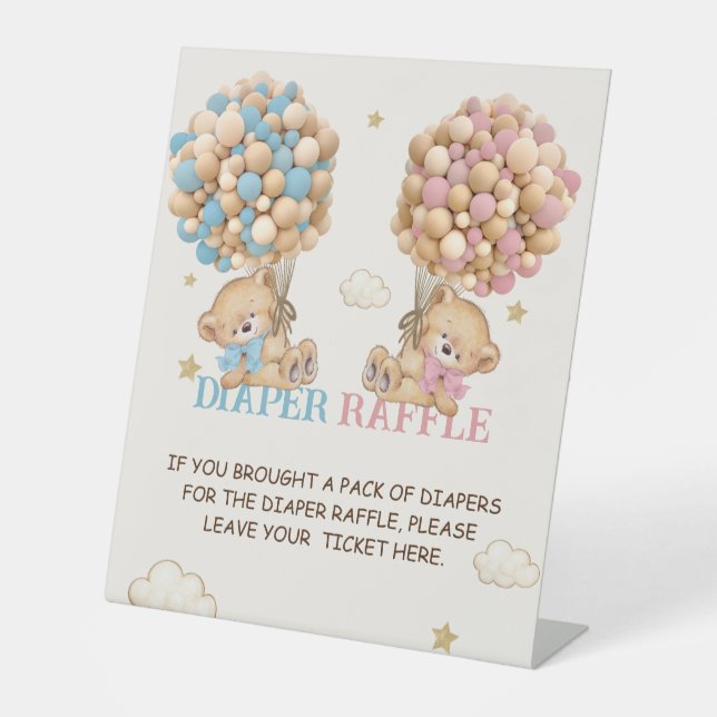 Bear Balloons Bearly Wait Diaper Raffle  Pedestal Sign (Front)