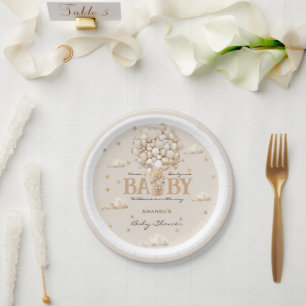 Bear Balloons Bearly Wait Gold Baby Shower Paper Plate