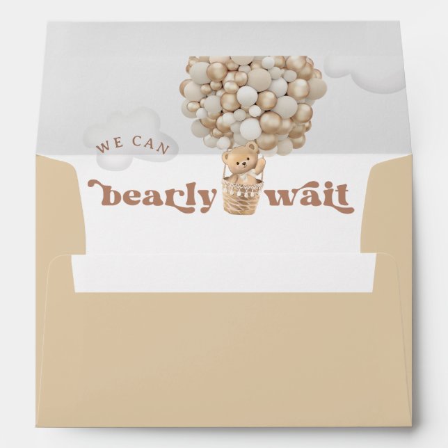Bear Balloons Bearly Wait  Neutral Baby Shower Envelope (Back (Bottom))