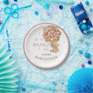 Bear Balloons Bearly Wait Pink Baby Girl Shower Paper Plate
