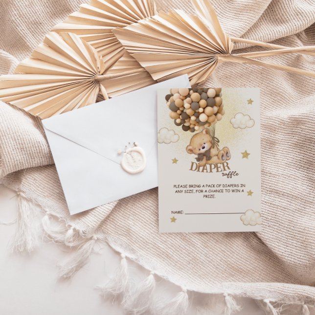 Bear balloons beige brown diaper raffle  enclosure card (Creator Uploaded)