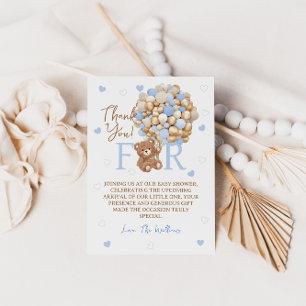 Bear Balloons Blue Gold Baby Shower  Thank You Card
