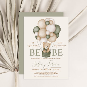 Bear Balloons Boy Baby Shower Spanish Invitation