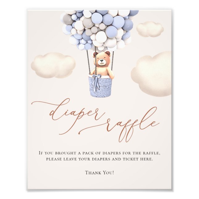 Bear Balloons Diaper Raffle Sign (Front)