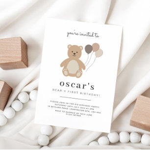 Bear Balloons First Birthday Invitation