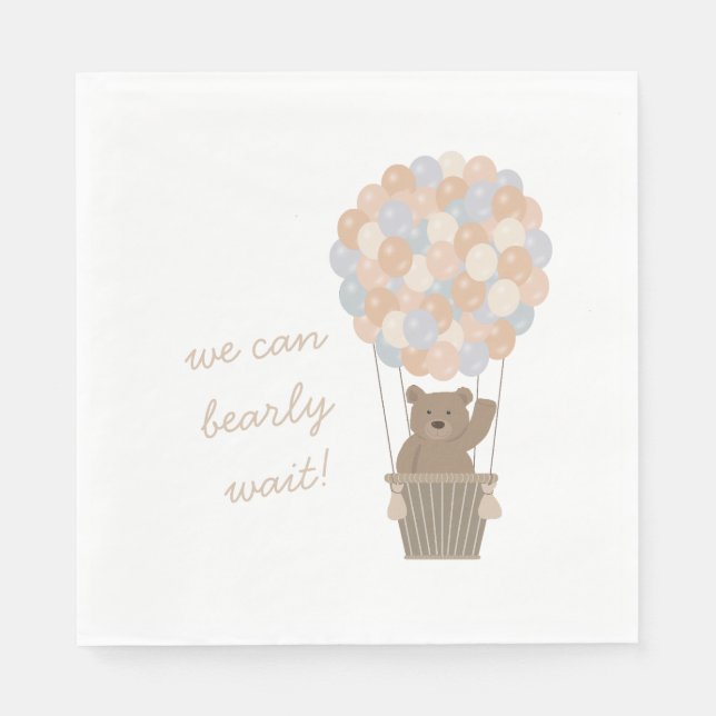 Bear Balloons Gender Neutral Baby Shower Welcome Napkin (Front)