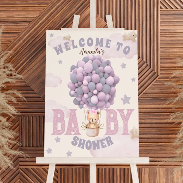 Bear Balloons Girl Pink Baby Shower Welcome Sign (Creator Uploaded)