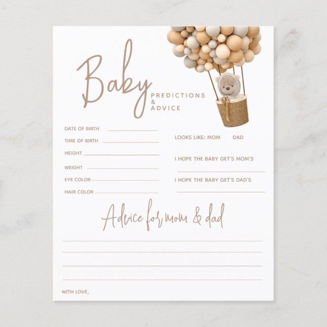 Bear Balloons Modern Gender neutra Shower Game (Front)