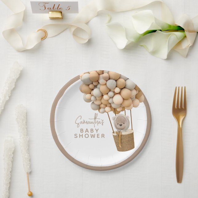 Bear Balloons Modern Gender neutral Baby Shower Paper Plate (Wedding)