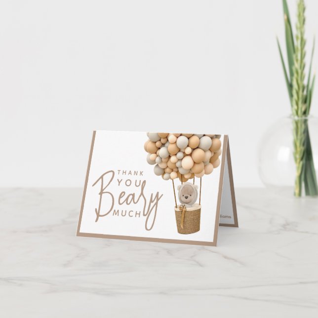 Bear Balloons Modern Gender neutral Baby Shower  Thank You Card (Front)