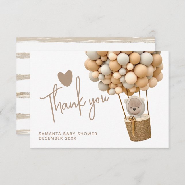 Bear Balloons Modern Gender neutral Baby Shower Thank You Card (Front/Back)