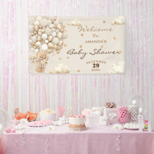 Bear Balloons Neutral Baby Shower Modern Welcome Banner