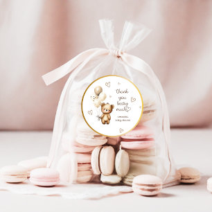 Bear Balloons Neutral Cute Baby Shower Thank You Classic Round Sticker