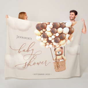 Bear Balloons Neutral Virtual Shower Backdrop Flee Fleece Blanket