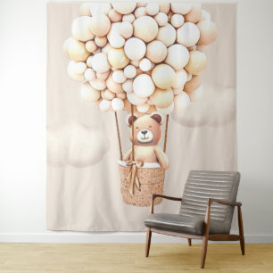 Bear Balloons Neutral Virtual Shower Backdrop Tapestry