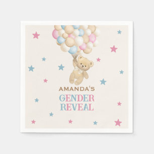 Bear balloons & Stars Pink Blue Gender Reveal Napkin