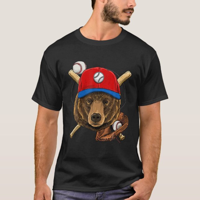 Bear Baseball Bear Lovers Baseball Player T-Shirt (Front)