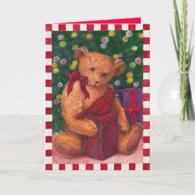 BEAR BEARING GIFTS AND GREETINGS HOLIDAY CARD (Front)