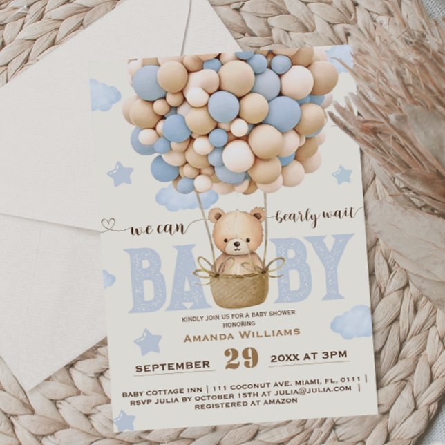 Bear Bearly Wait Blue Baby Boy Shower  Invitation (Creator Uploaded)