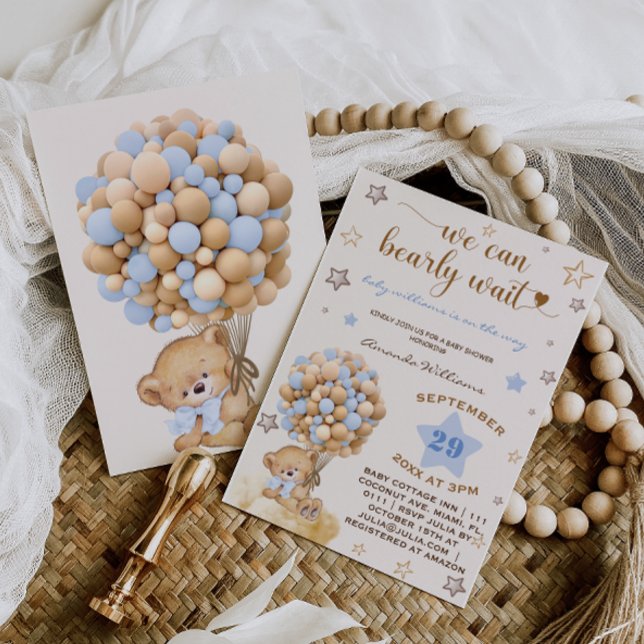 Bear Bearly Wait Light Blue Baby Shower Invitation (Creator Uploaded)